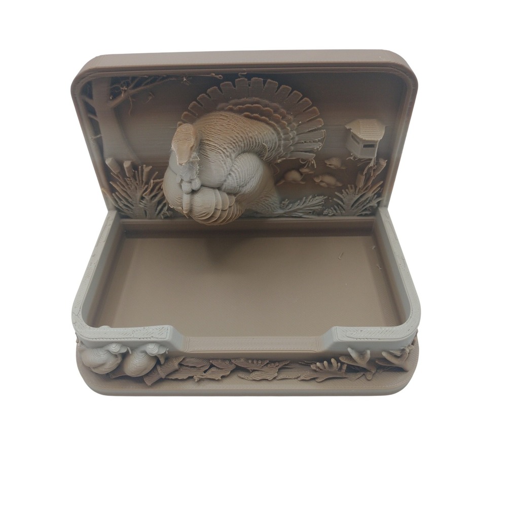3D Printed Wild Turkey Hunting Diorama Business Card Holder Desk Organizer Tan